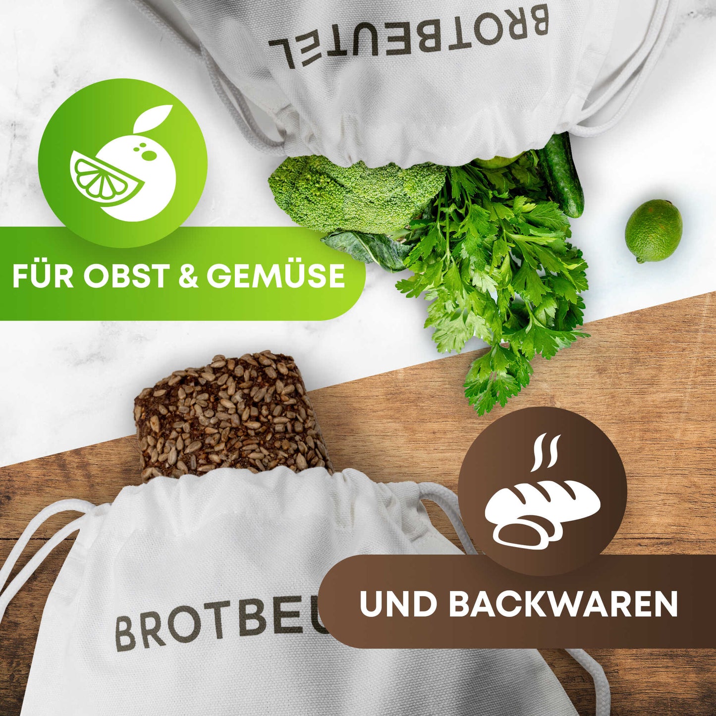 Brotbeutel XL [3er Set] aus 100% Natur Baumwolle