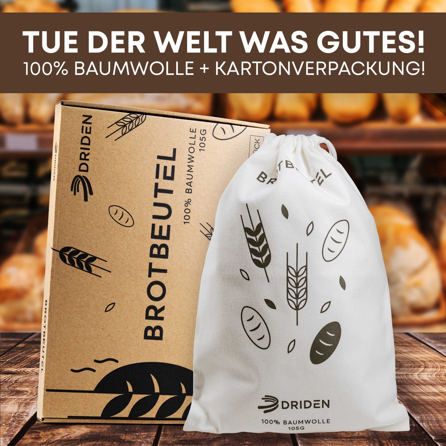 Brotbeutel XL [3er Set] aus 100% Natur Baumwolle